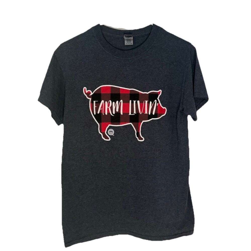 GirlieGirl Originals Size Small βFarm Livingβ Buffalo plaid Graphic Fall T-Shirt